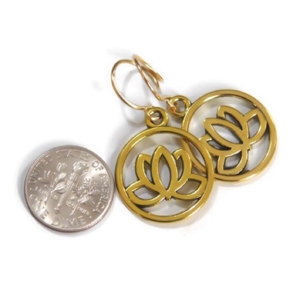 Gold Lotus Flower Earrings - Picture 4 of 6